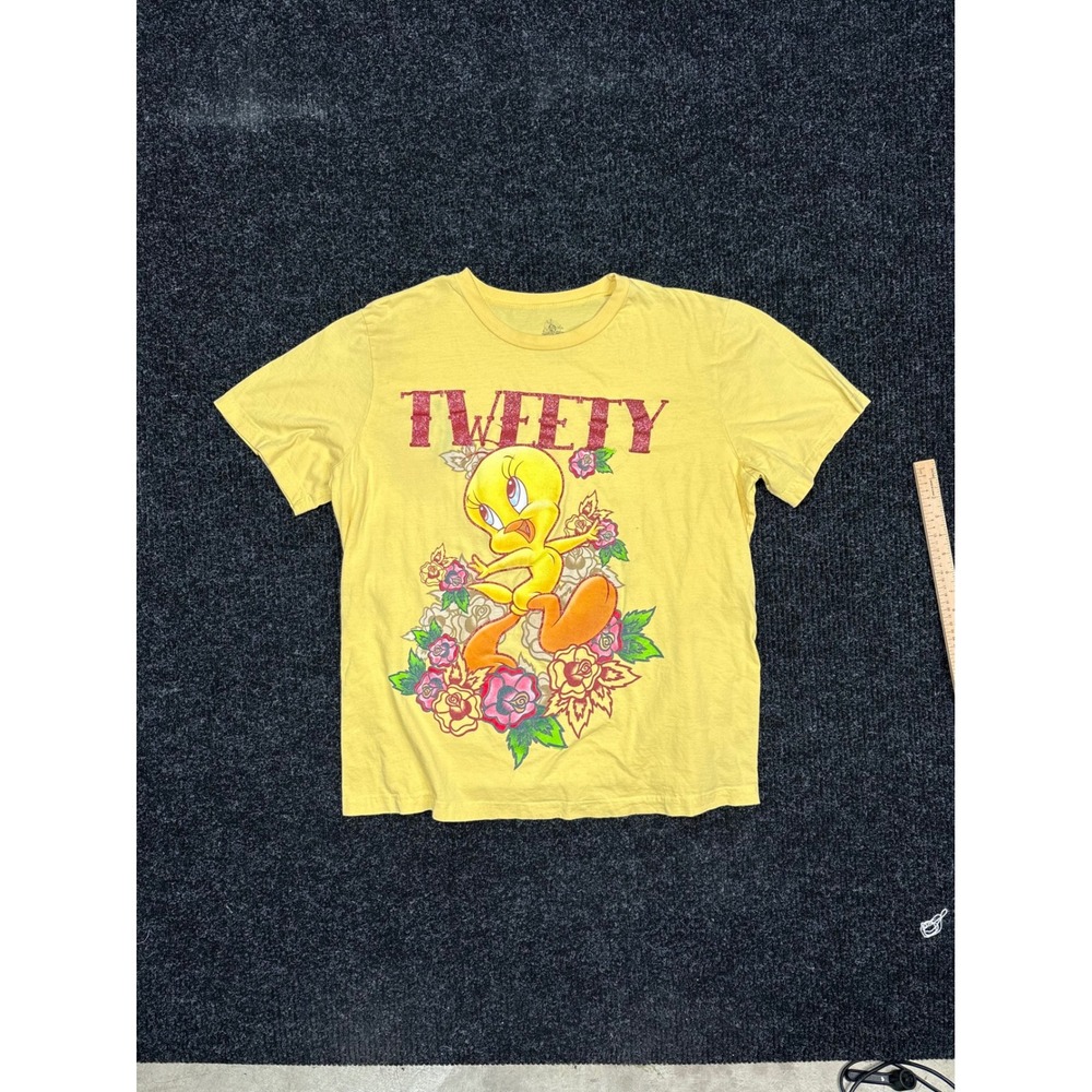 Looney Tunes Tweety Bird Graphic T-Shirt Yellow Glitter Floral 2X Cotton Tee